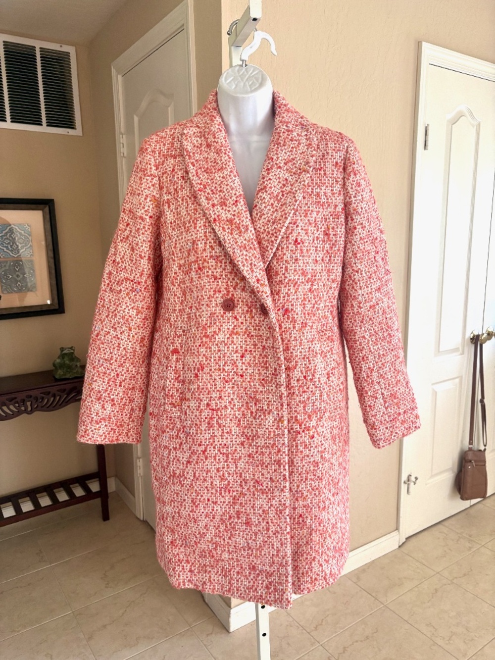 J Crew Daphne Nalya Italian Tweed Wool Blend Coat Shades of Pink Size 2